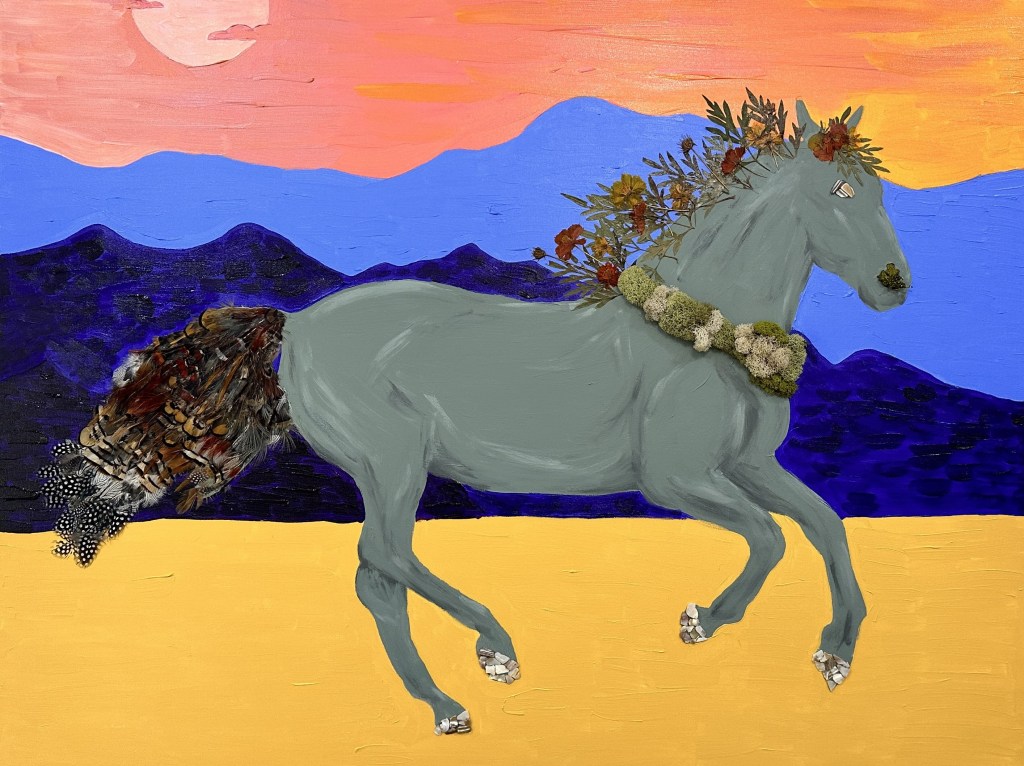 Cybele | Acrylic, Flowers, Feathers, Moss, Seashells on Canvas | 48" x 36" | Unavailable